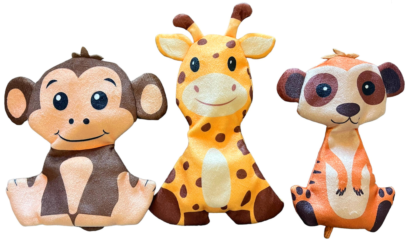 Monkey Giraffe & Meerkat Ruffhouse Squeaker Toys - Bite Proof Large Squeakers - Double Layered - Double Seams - Durable Crinkle Chew & Fetch Toys for Dogs and other Pets